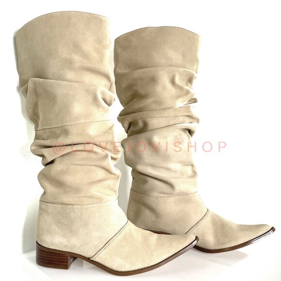 Boho Western | Cream Suede Slouch Boots | Giving Isabel Marant Vibes | Knee High - Picture 2 of 13